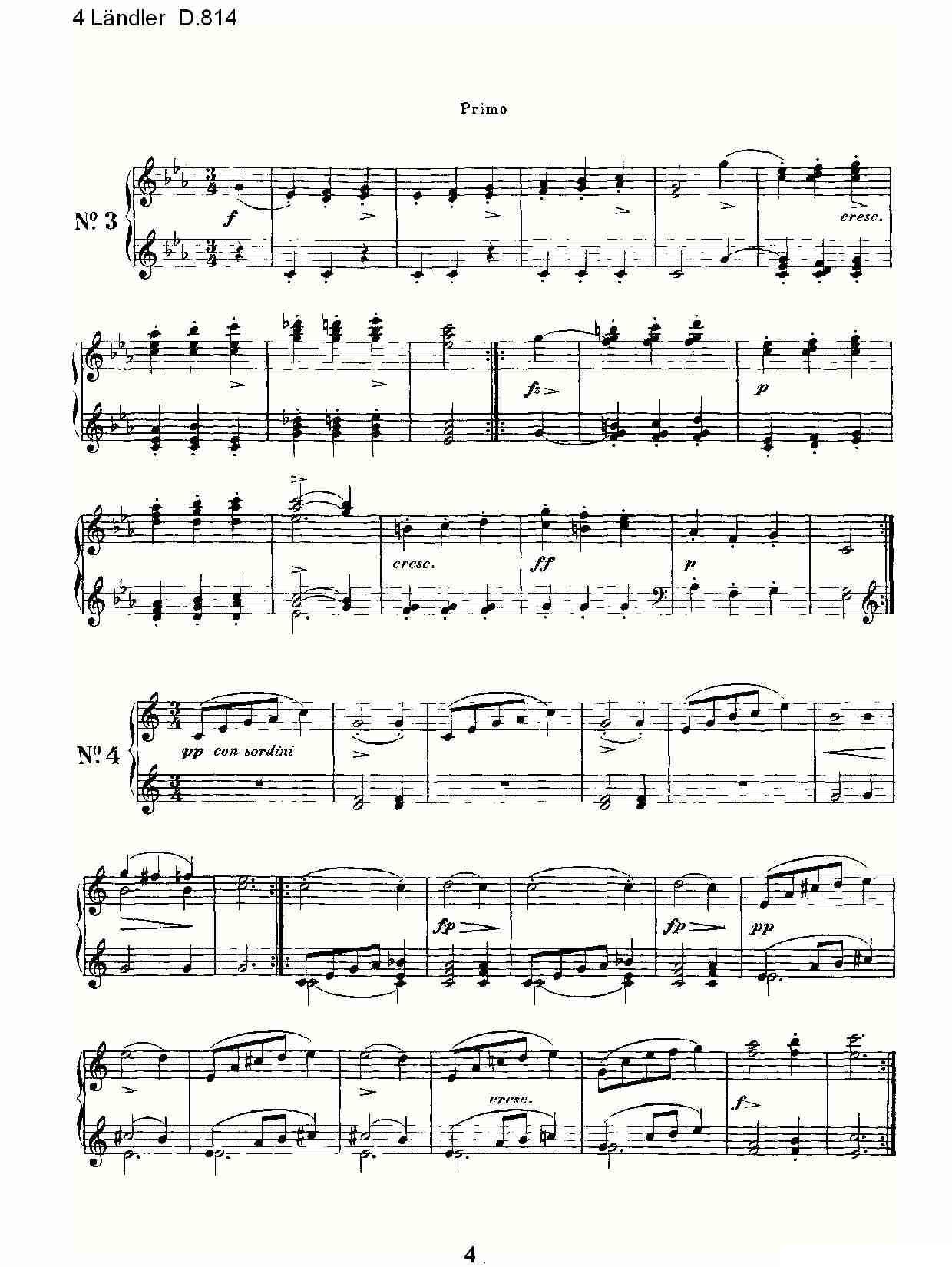 4 L?ndler D.814（4 兰德勒舞曲 D.814）钢琴曲谱（图4）