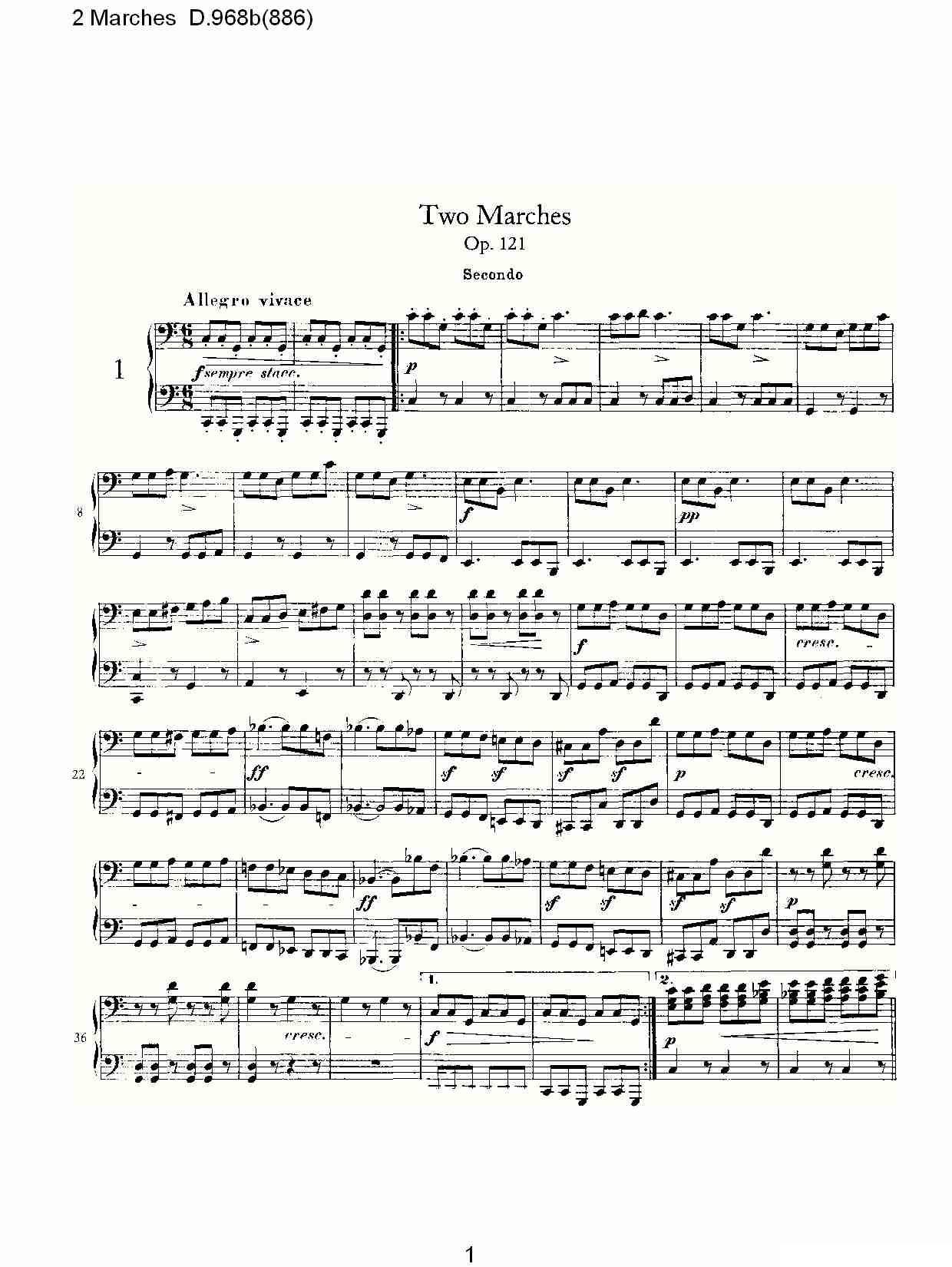 原始主题序曲与变奏曲 D.968a（603）钢琴曲谱（图1）