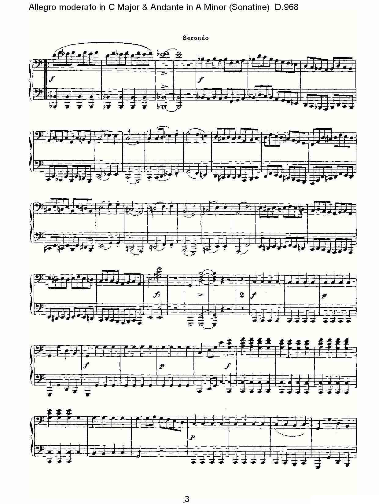 C大调快速的中板与A小调行板（小奏鸣曲)D.96）钢琴曲谱（图3）