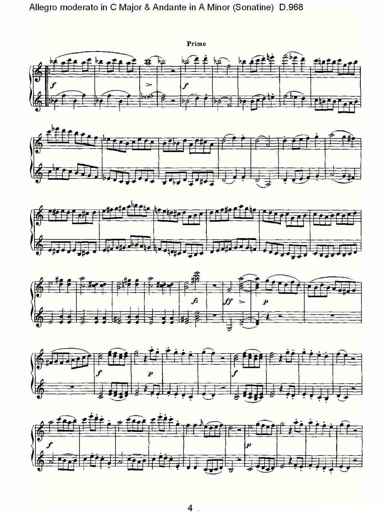 C大调快速的中板与A小调行板（小奏鸣曲)D.96）钢琴曲谱（图4）