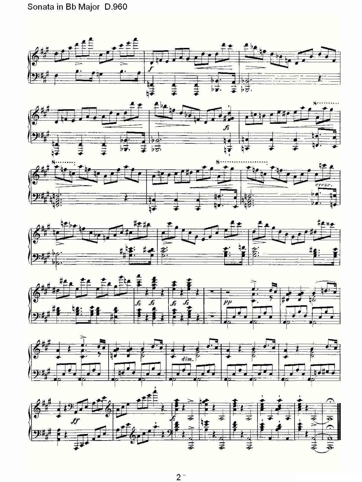 Sonata in Bb Major D.960（Bb大调奏鸣曲 D.960）钢琴曲谱（图2）