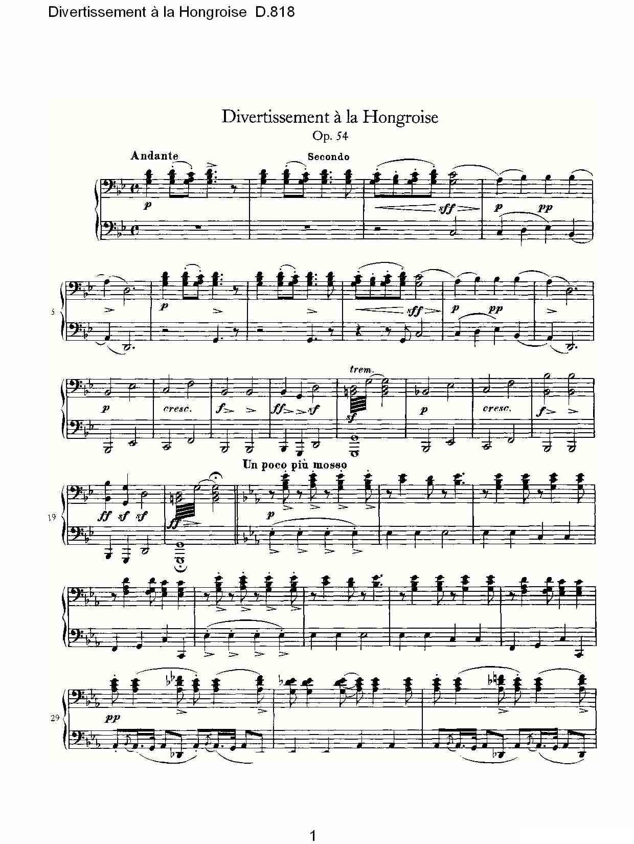 Divertissement à la Hongroise D.818钢琴曲谱（图1）