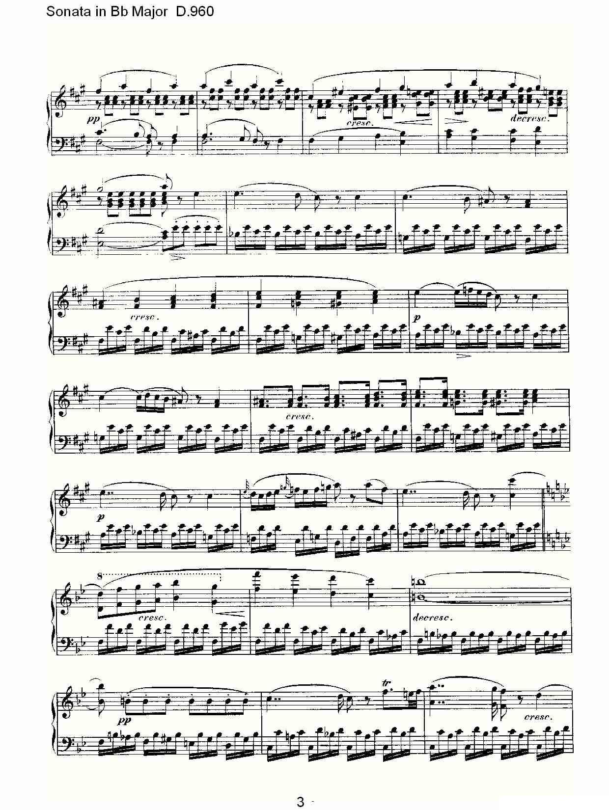 Sonata in Bb Major D.960（Bb大调奏鸣曲 D.960）钢琴曲谱（图3）