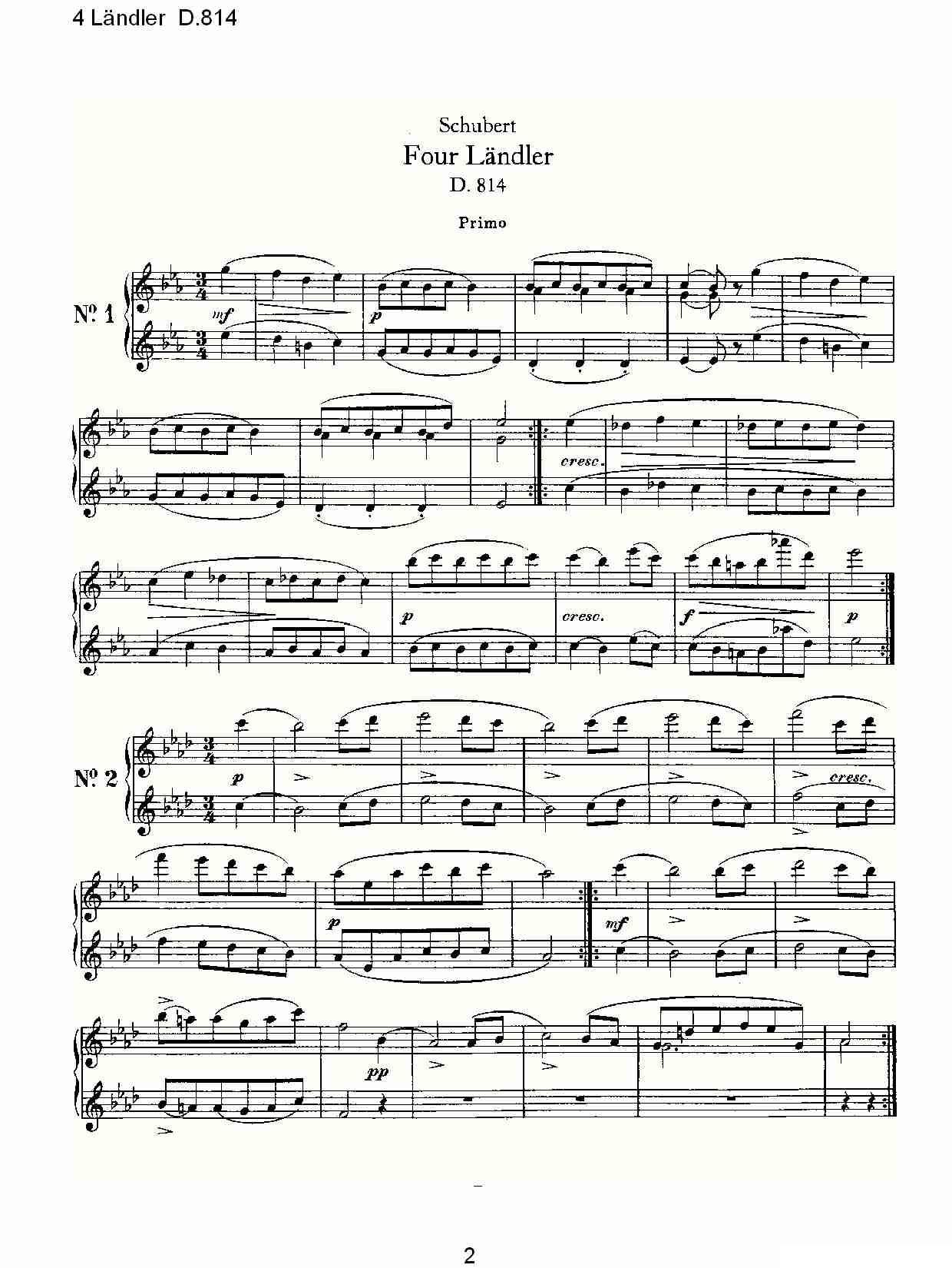 4 L?ndler D.814（4 兰德勒舞曲 D.814）钢琴曲谱（图2）
