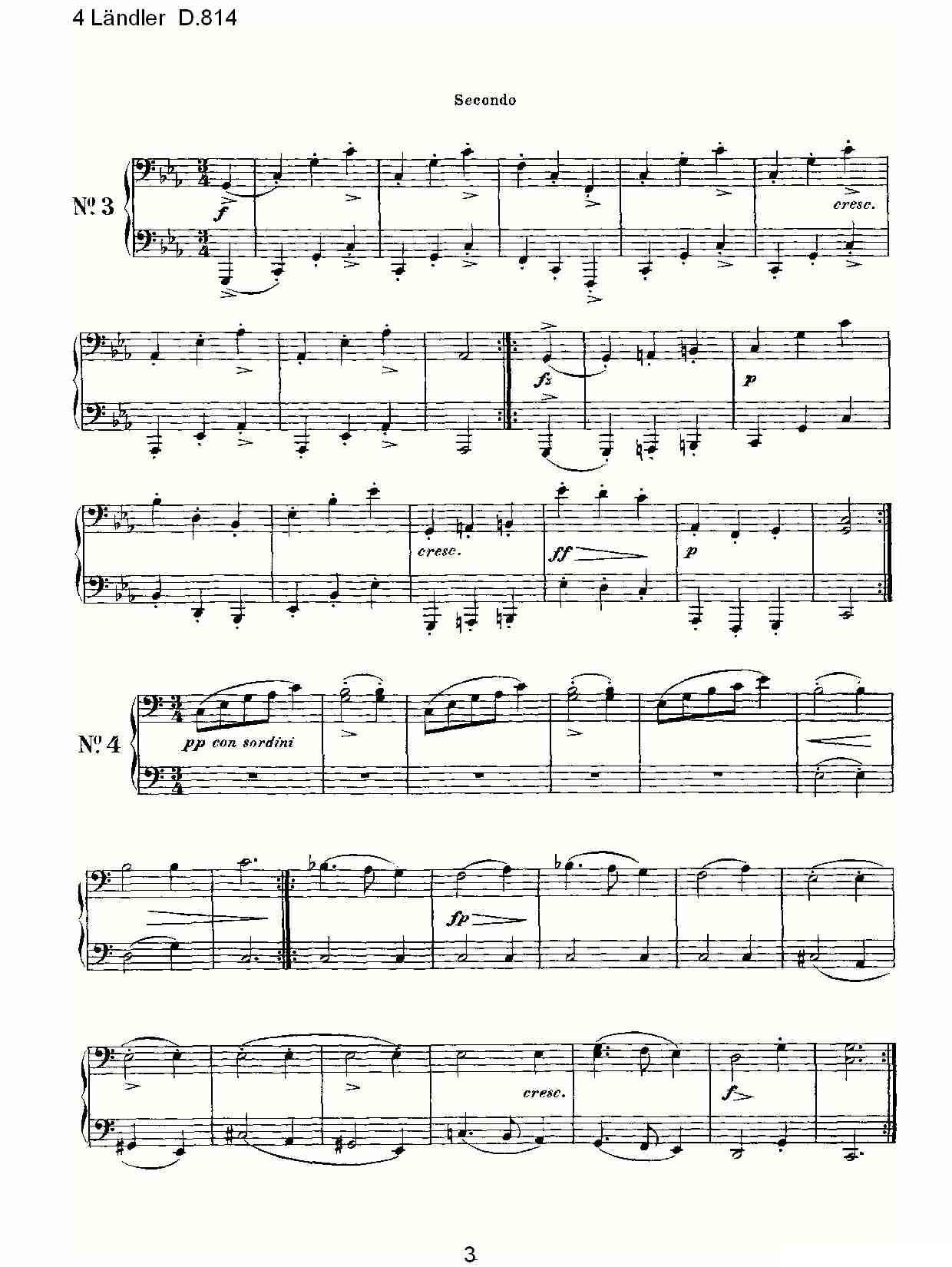 4 L?ndler D.814（4 兰德勒舞曲 D.814）钢琴曲谱（图3）