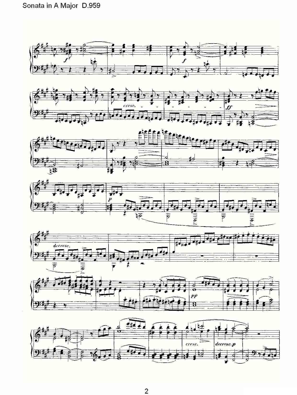 Sonata in A Major D.959（A大调奏鸣曲 D.959）钢琴曲谱（图2）