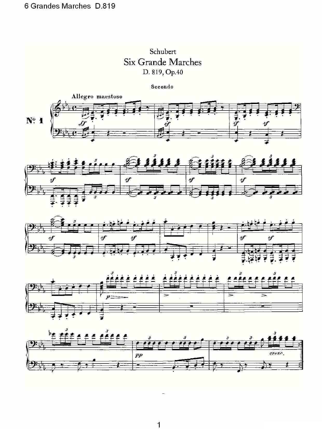6 Grandes Marches D.819（6 贵族进行曲 D.819）钢琴曲谱（图1）