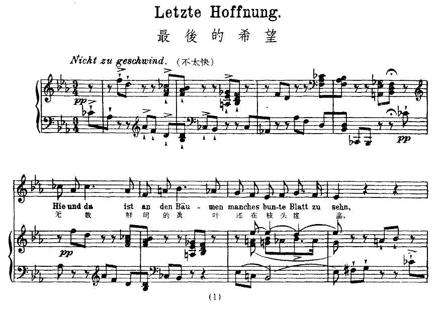 最后的希望（中外文对照版、正谱 [奥]）钢琴曲谱（图1）