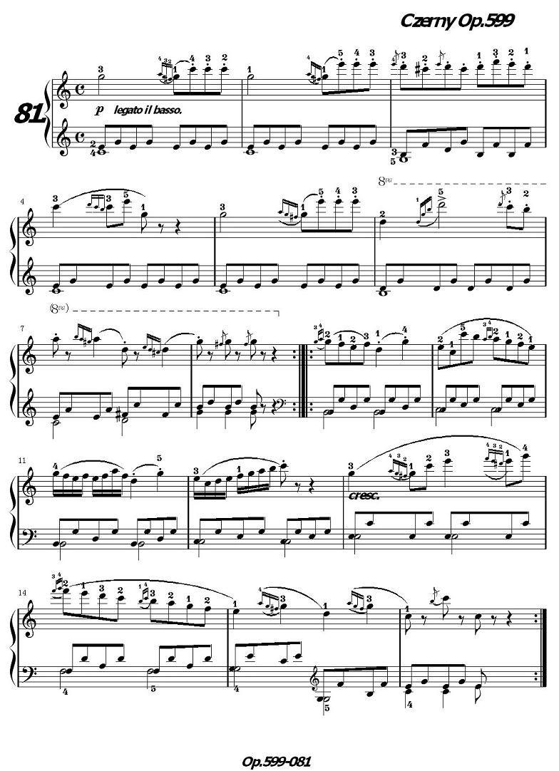 《车尔尼练习曲》OP.599之081-090钢琴曲谱（图1）