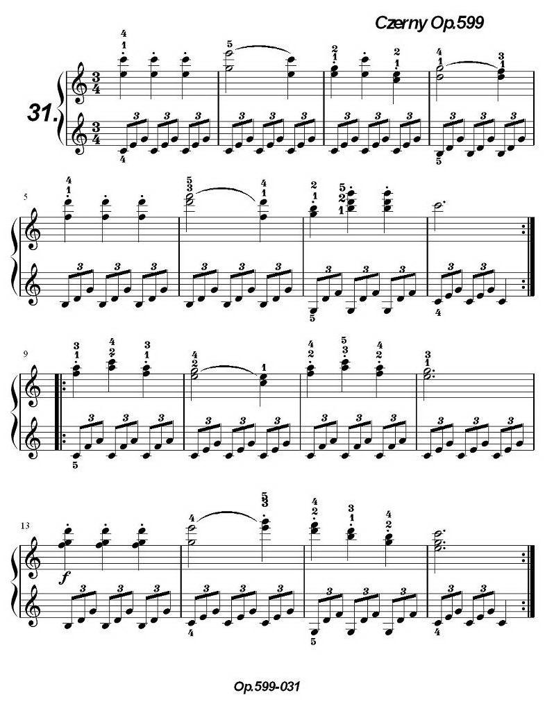 《车尔尼练习曲》OP.599之031-040钢琴曲谱（图1）