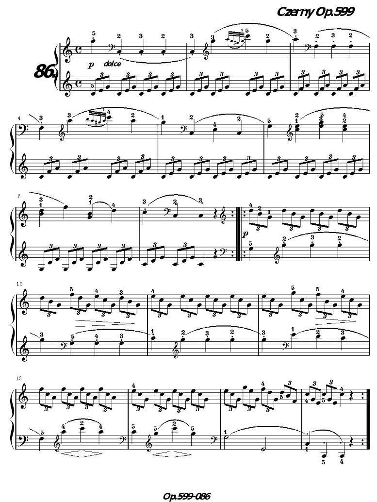 《车尔尼练习曲》OP.599之081-090钢琴曲谱（图6）