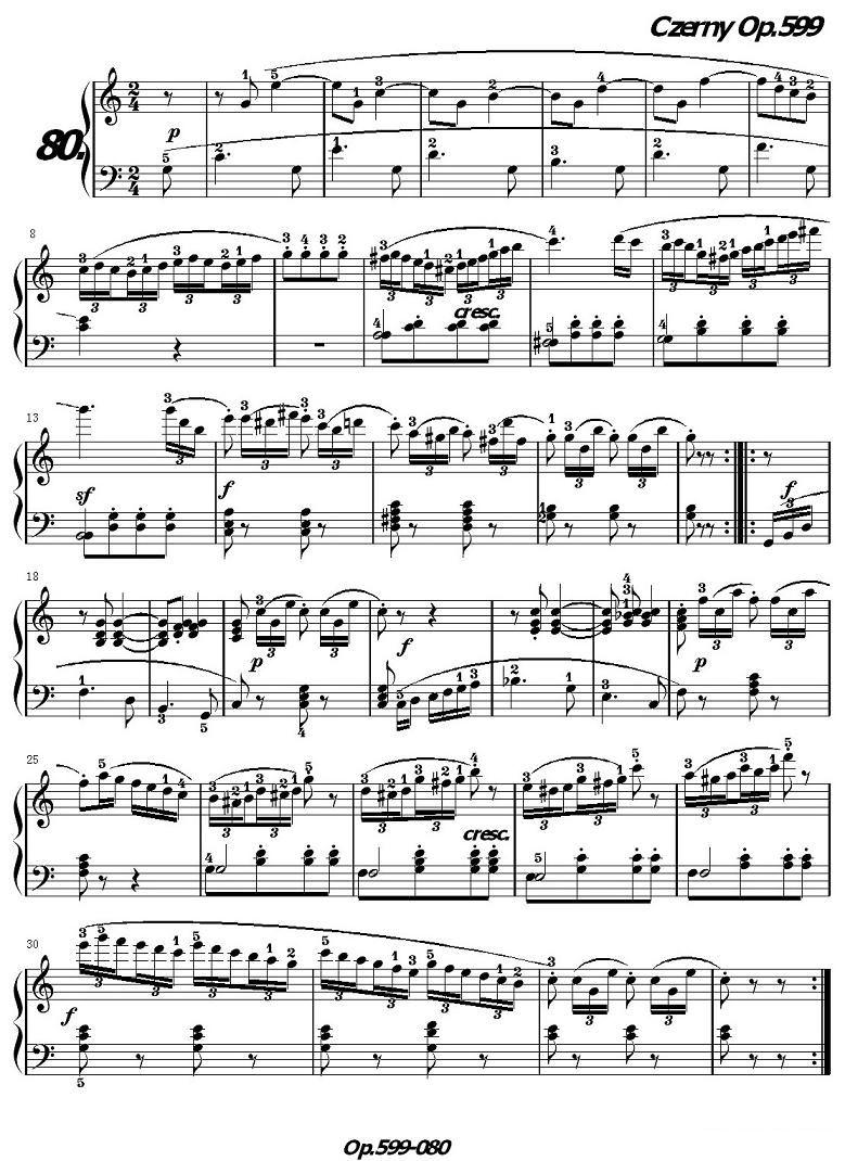 《车尔尼练习曲》OP.599之071-080钢琴曲谱（图10）