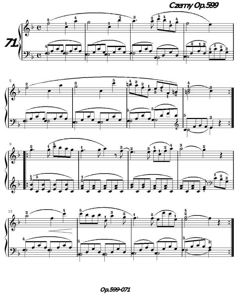《车尔尼练习曲》OP.599之071-080钢琴曲谱（图1）