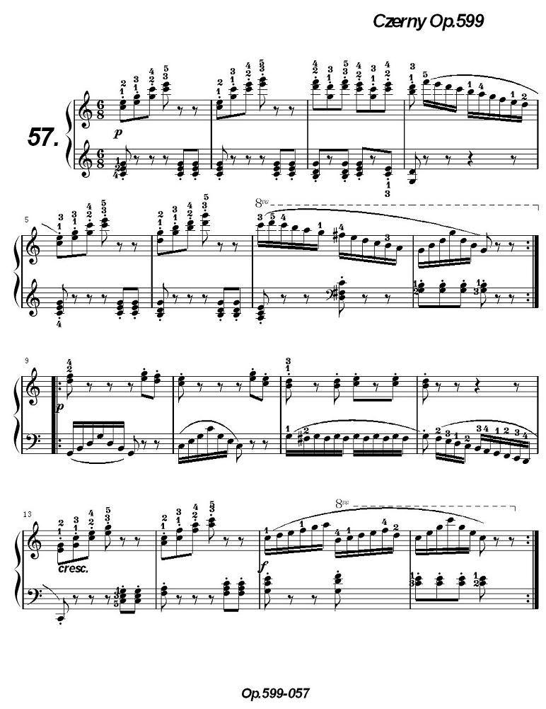 《车尔尼练习曲》OP.599之051-060钢琴曲谱（图7）