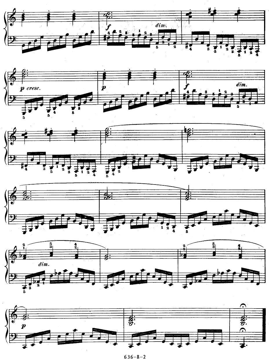 《车尔尼钢琴手指灵巧初步练习曲》OP.636-8钢琴曲谱（图2）