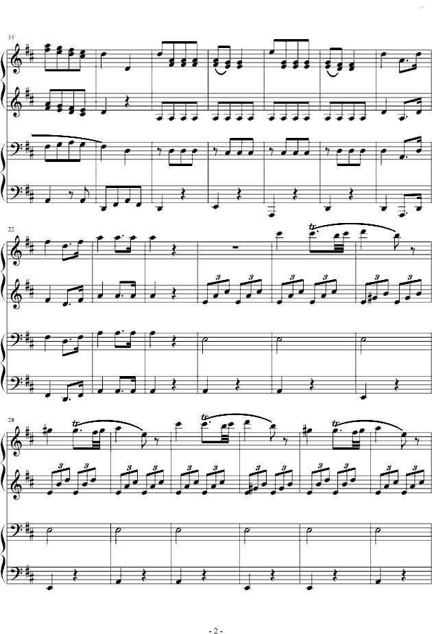 D大调四手联弹钢琴奏鸣曲第三乐章钢琴曲谱（图2）