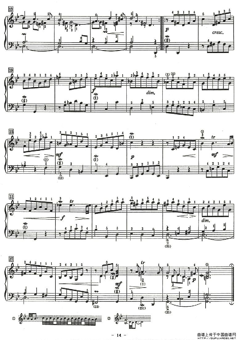 十二首小前奏曲（为初学者而作的练习曲）P14钢琴曲谱（图1）