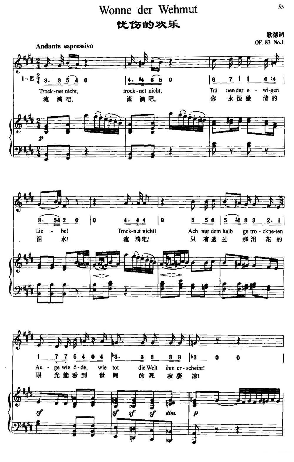 Wonne der Wehmut（忧伤的欢乐）（中外文对照、正谱+简谱）钢琴曲谱（图1）