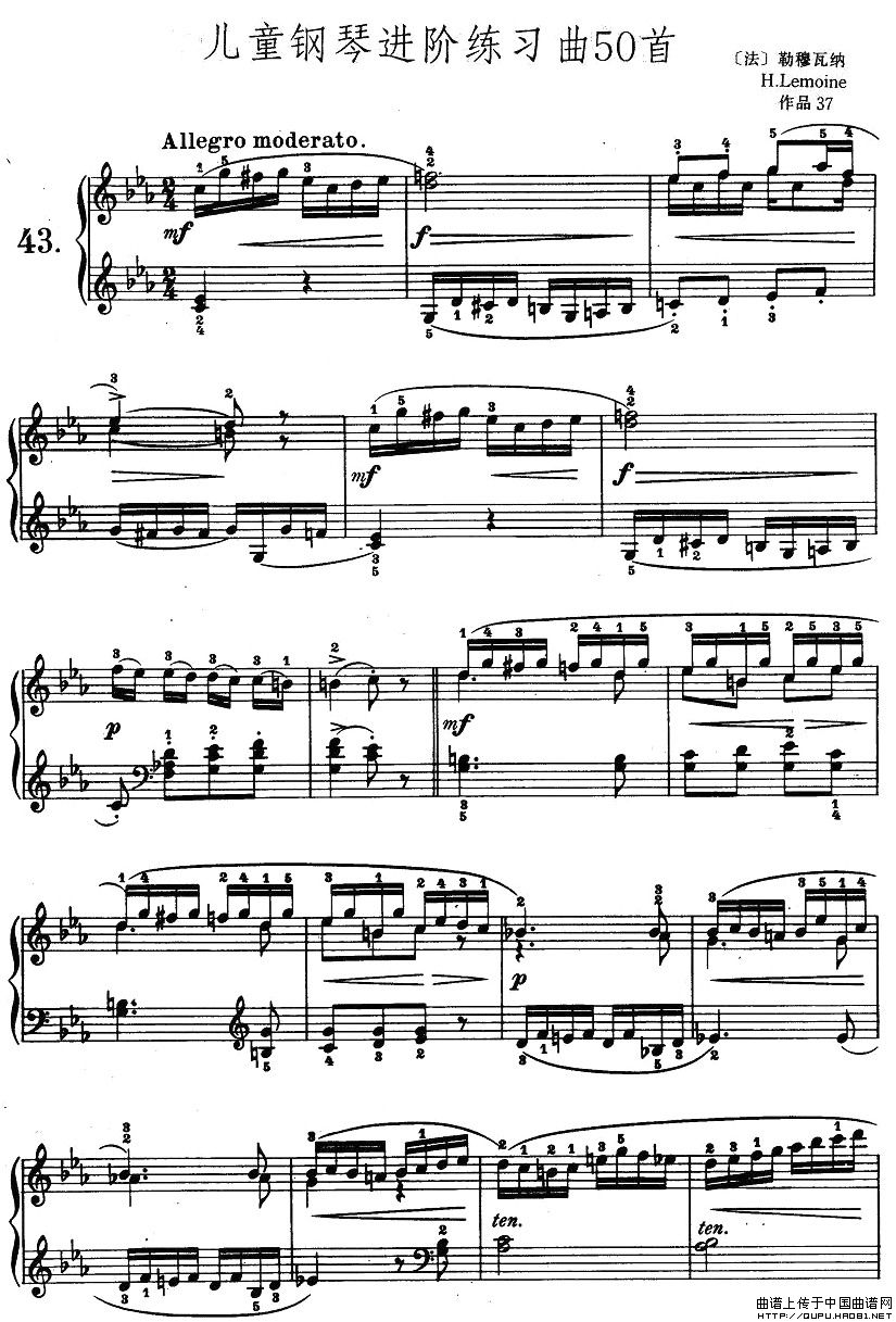 儿童钢琴进阶练习曲50首之43钢琴曲谱（图1）