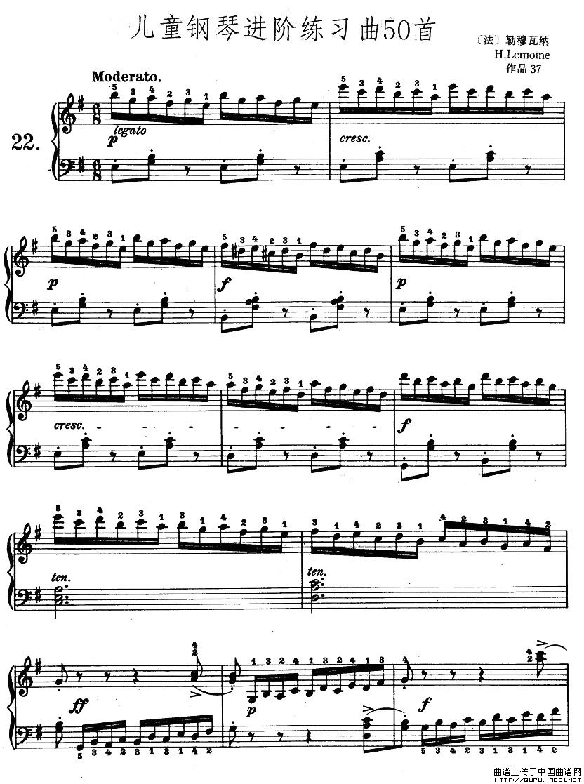 儿童钢琴进阶练习曲50首之22钢琴曲谱（图1）