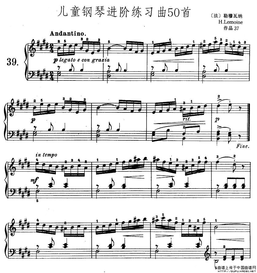 儿童钢琴进阶练习曲50首之39钢琴曲谱（图1）