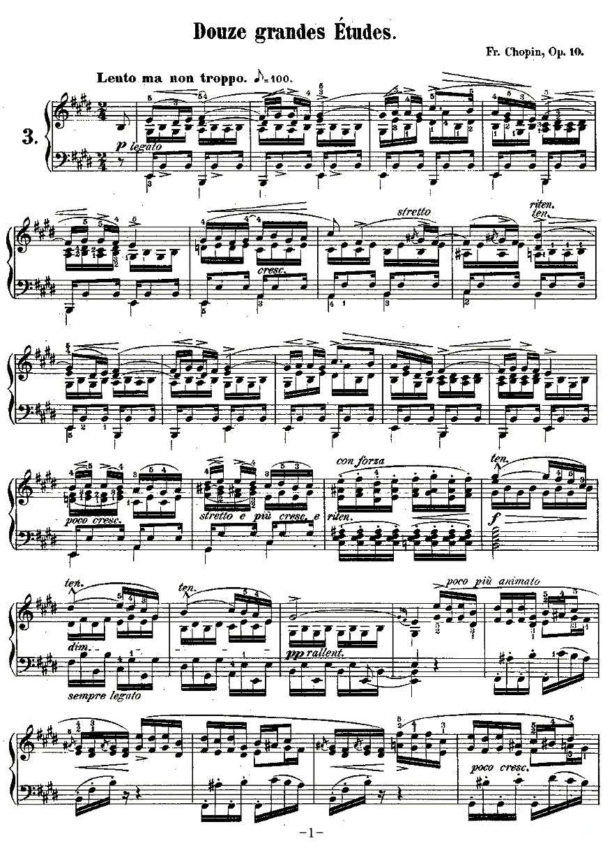 肖邦钢琴练习曲，Op.10之三钢琴曲谱（图1）