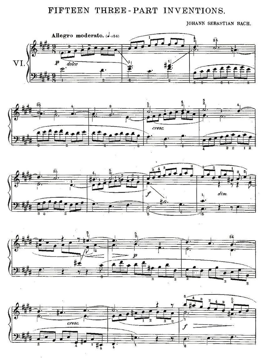 FIFTEEN THREE-PART INVETIONS之六（15首3部创意曲之六）钢琴曲谱（图1）