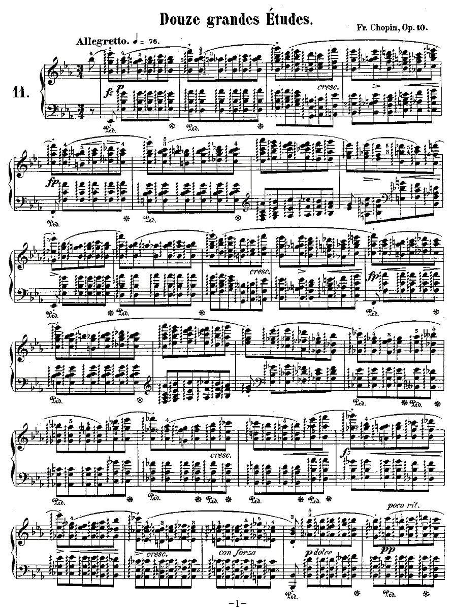 肖邦钢琴练习曲，Op.10之十一钢琴曲谱（图1）