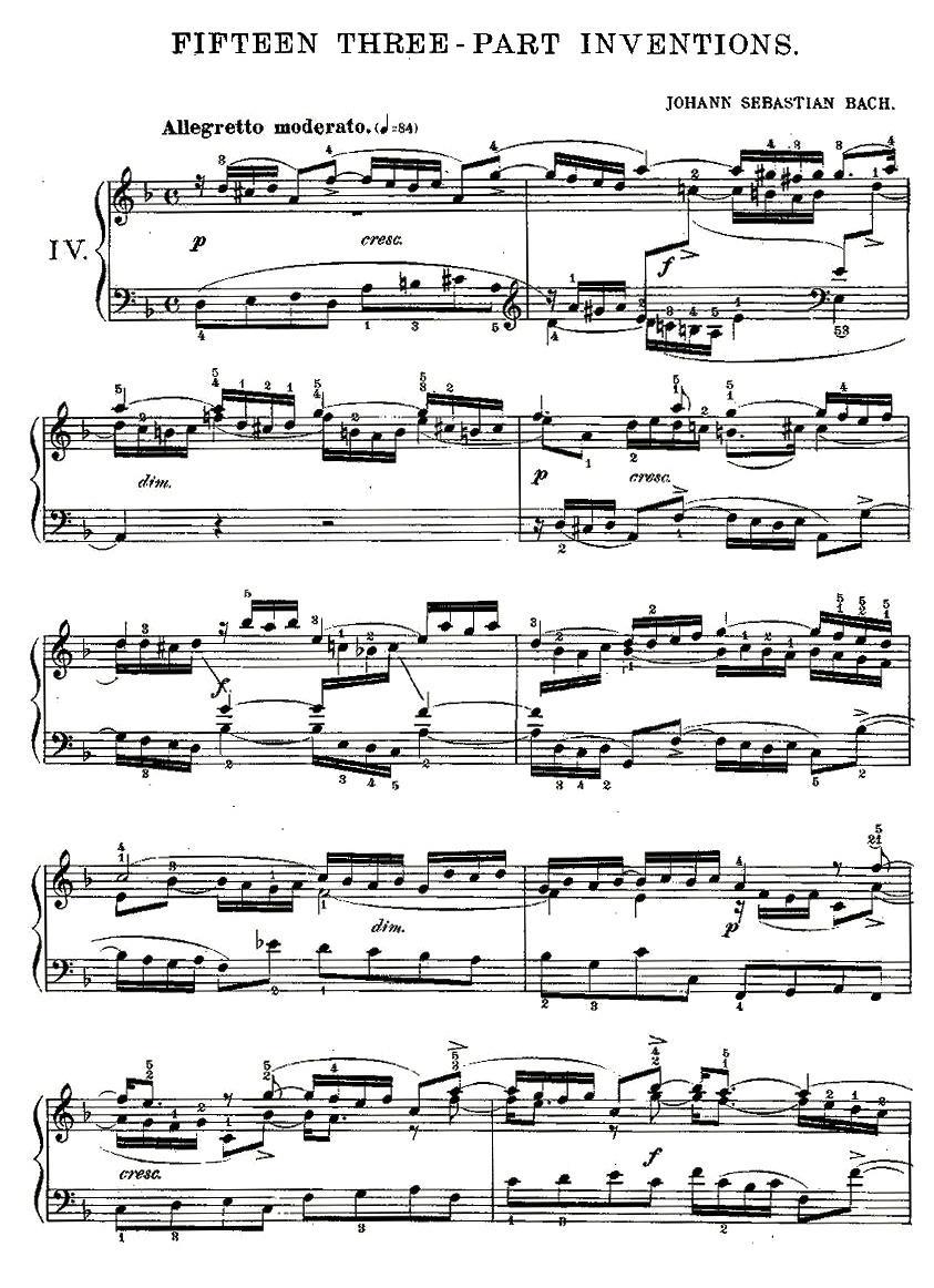 FIFTEEN THREE-PART INVETIONS之四（15首3部创意曲之四）钢琴曲谱（图1）