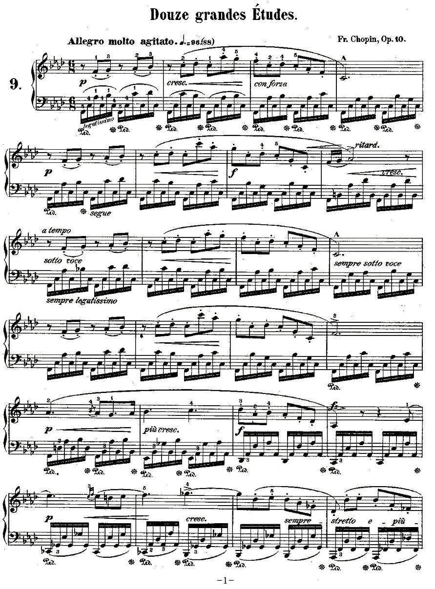 肖邦钢琴练习曲，Op.10之九钢琴曲谱（图1）