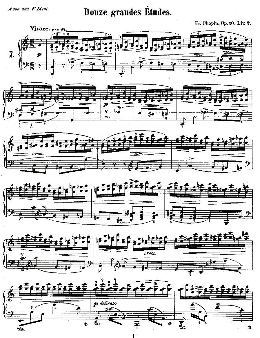 肖邦钢琴练习曲，Op.10之七钢琴曲谱（图1）