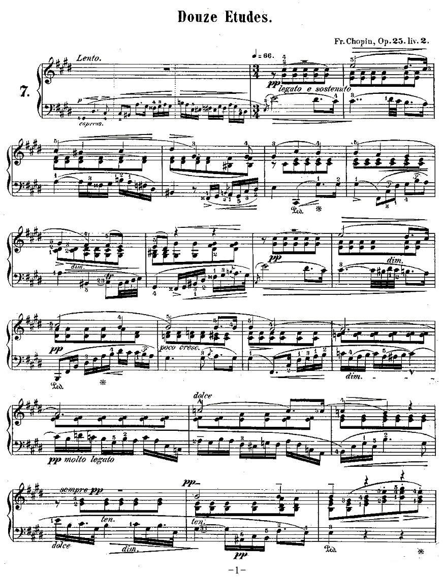 肖邦钢琴练习曲，Op.25之七钢琴曲谱（图1）