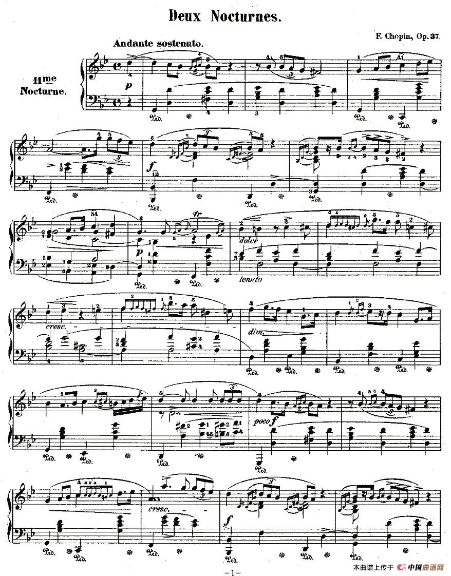 g小调夜曲Op.37－1（Deux  Nocturnes）钢琴曲谱（图1）