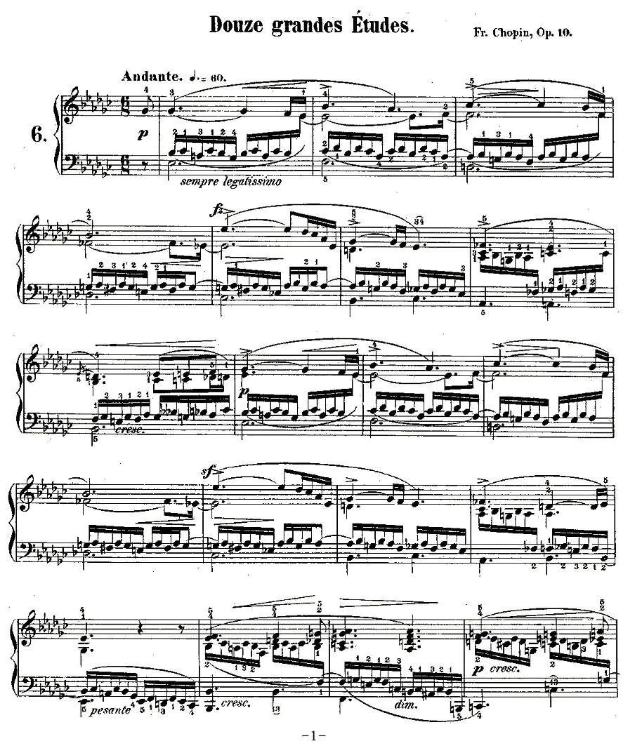 肖邦钢琴练习曲，Op.10之六钢琴曲谱（图1）