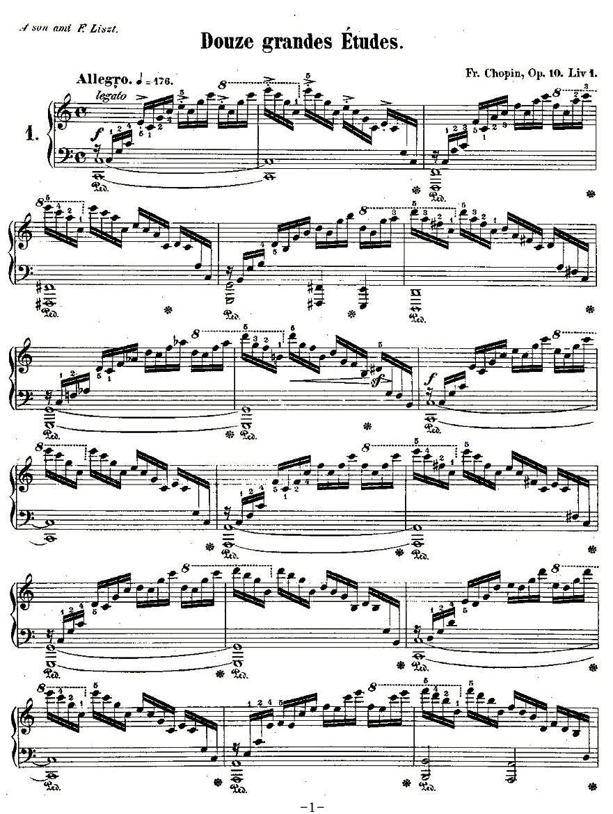 肖邦钢琴练习曲，Op.10之一钢琴曲谱（图1）