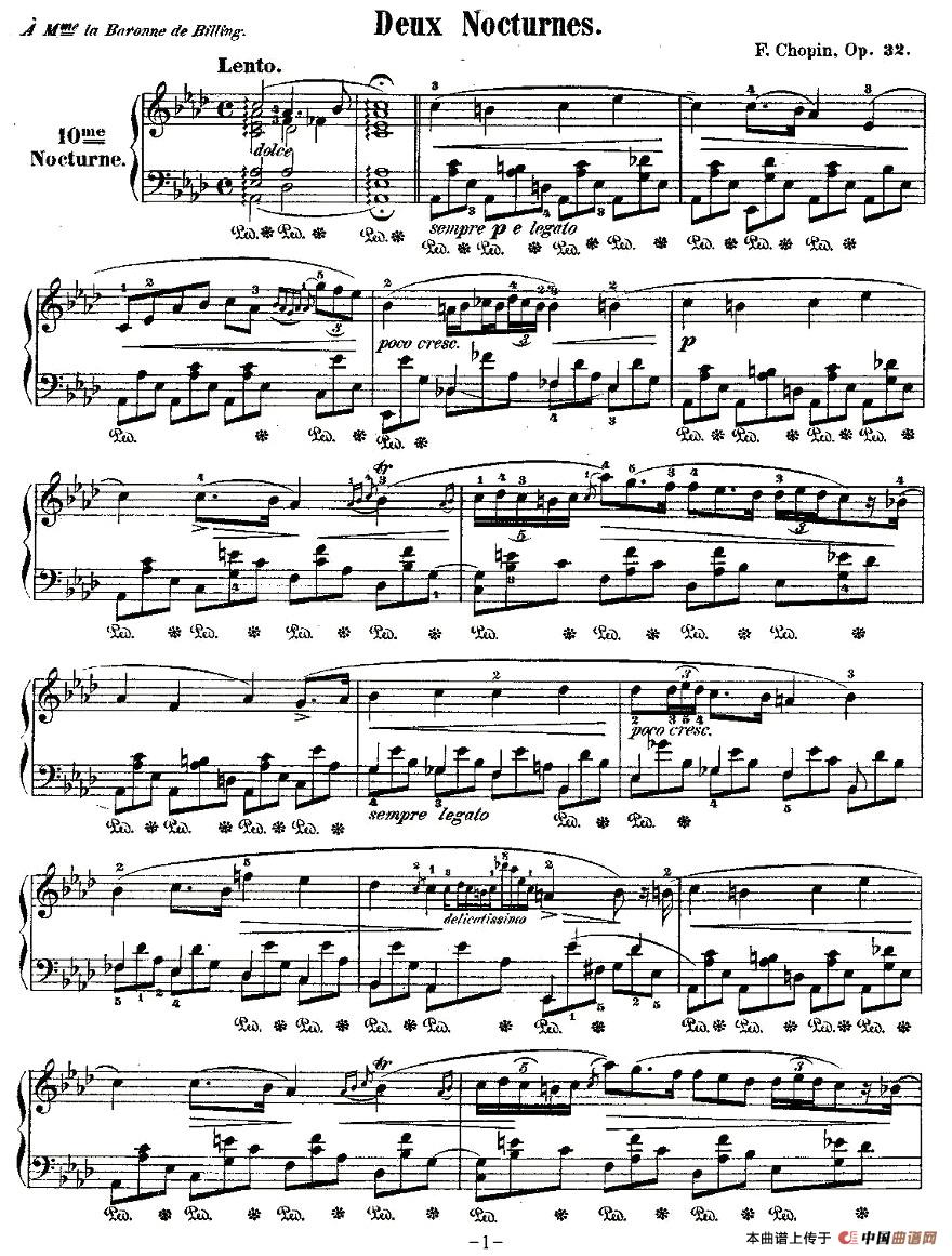 降A大调夜曲Op.32－2（Deux  Nocturnes）钢琴曲谱（图1）