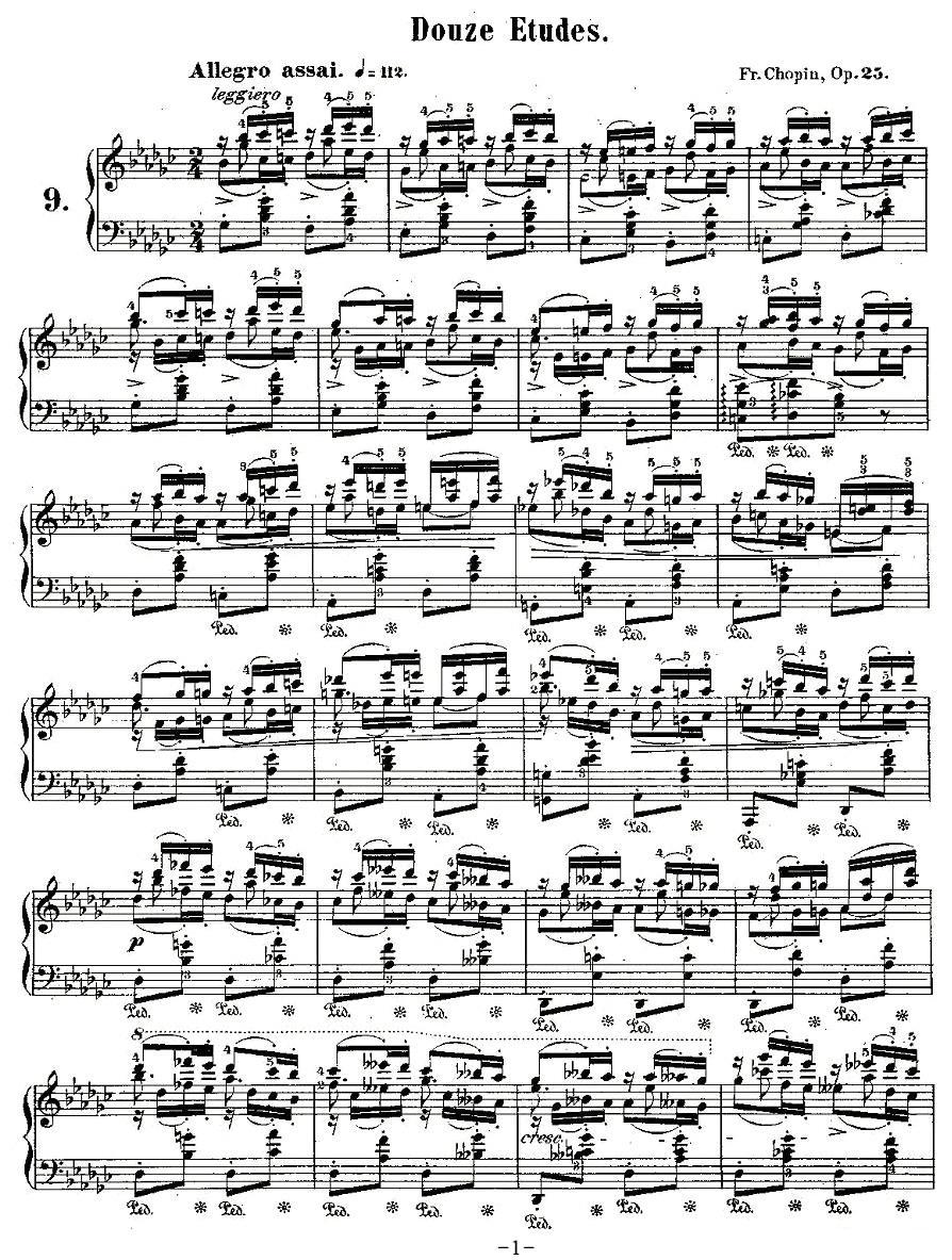 肖邦钢琴练习曲，Op.25之九钢琴曲谱（图1）