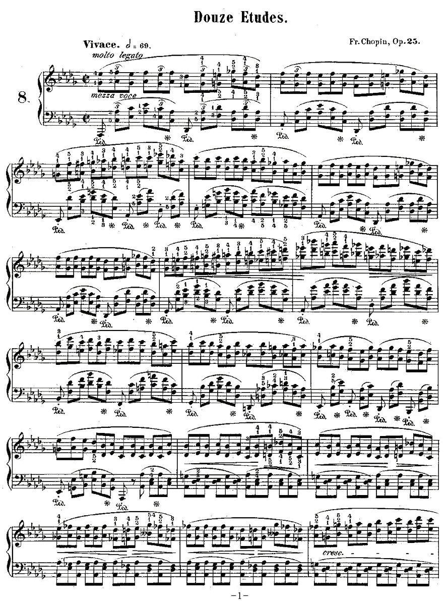 肖邦钢琴练习曲，Op.25之八钢琴曲谱（图1）