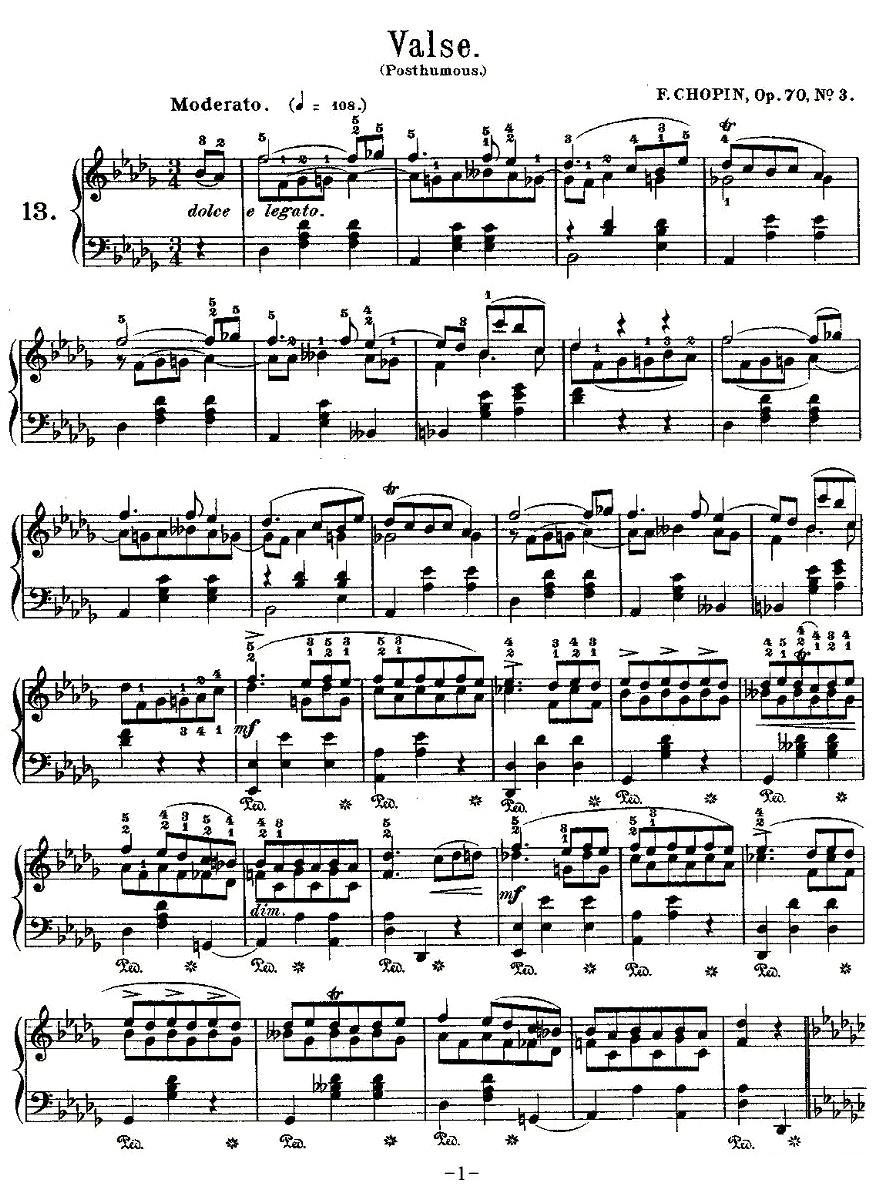 valse，Op.70, No.3钢琴曲谱（图1）