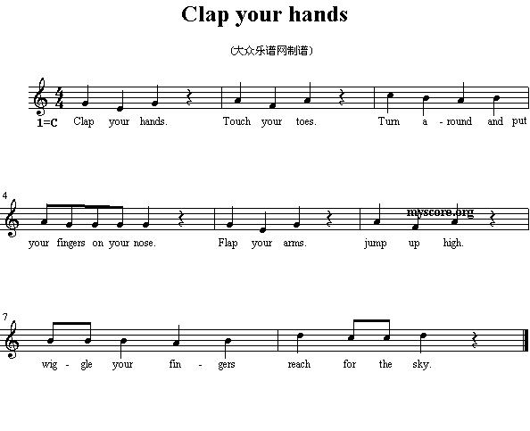 Clap your hands（英文儿歌、五线谱）钢琴曲谱（图1）