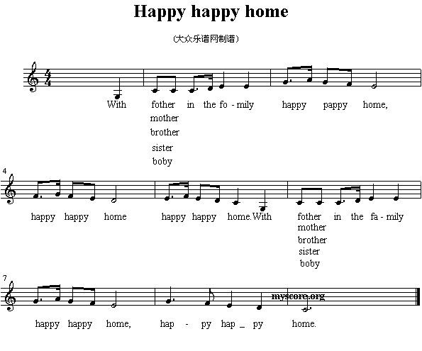 Happy happy home（英文儿歌、五线谱）钢琴曲谱（图1）