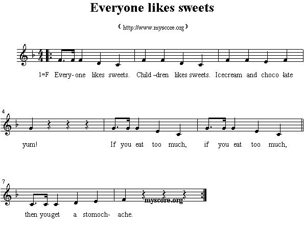 Everyone likes sweets（英文儿歌、五线谱）钢琴曲谱（图1）