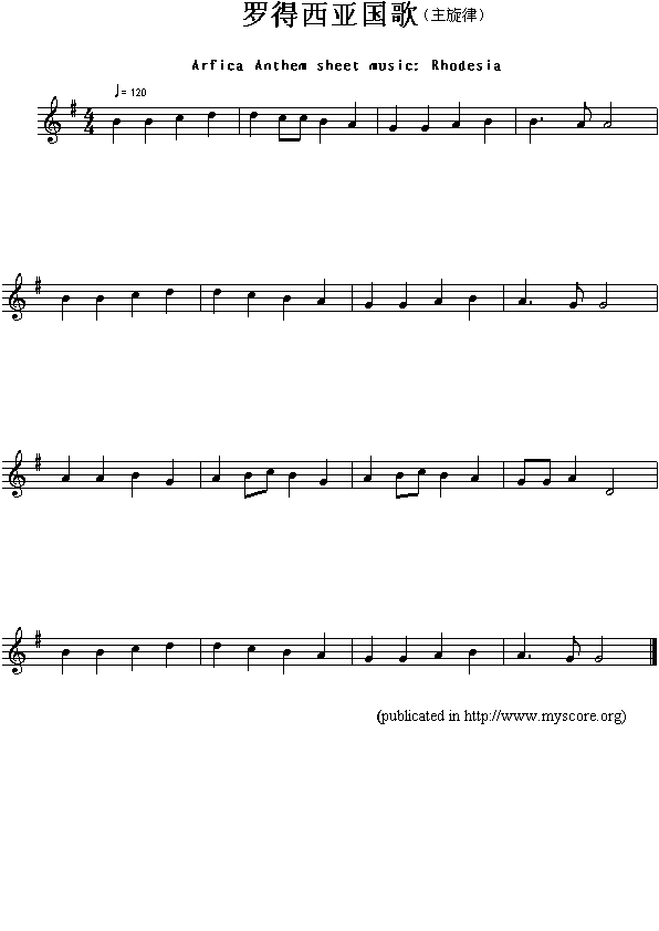 罗德西亚国歌（Arfica Anthem sheet music:Rhodesia）钢琴曲谱（图1）