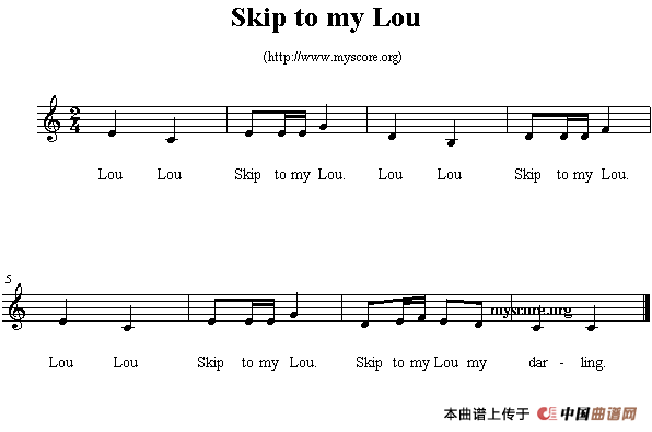 Skip to my Lou（英文儿歌、五线谱）钢琴曲谱（图1）