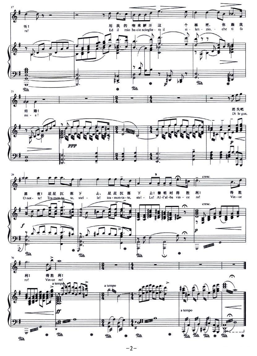 今夜无人入睡（歌剧《图兰朵》选曲、正谱）钢琴曲谱（图2）
