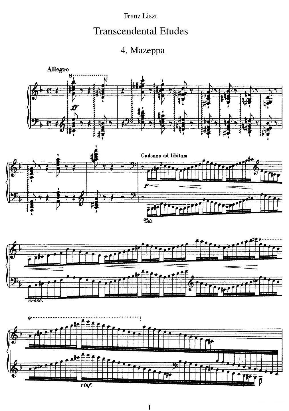 12首超级技巧练习曲：Mazeppa（玛捷帕）钢琴曲谱（图1）