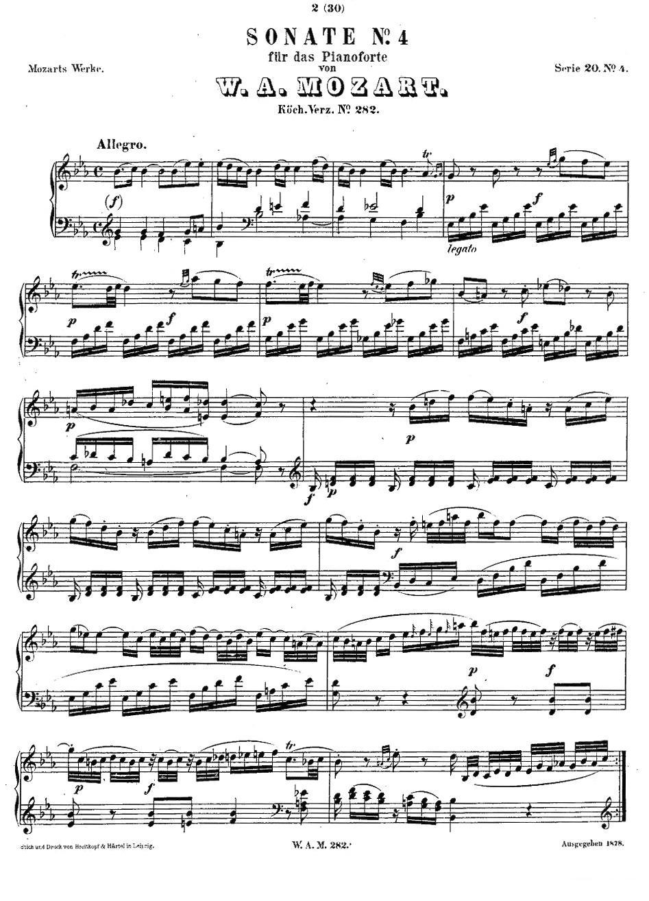 降E大调第四钢琴奏鸣曲 KV.282钢琴曲谱（图1）