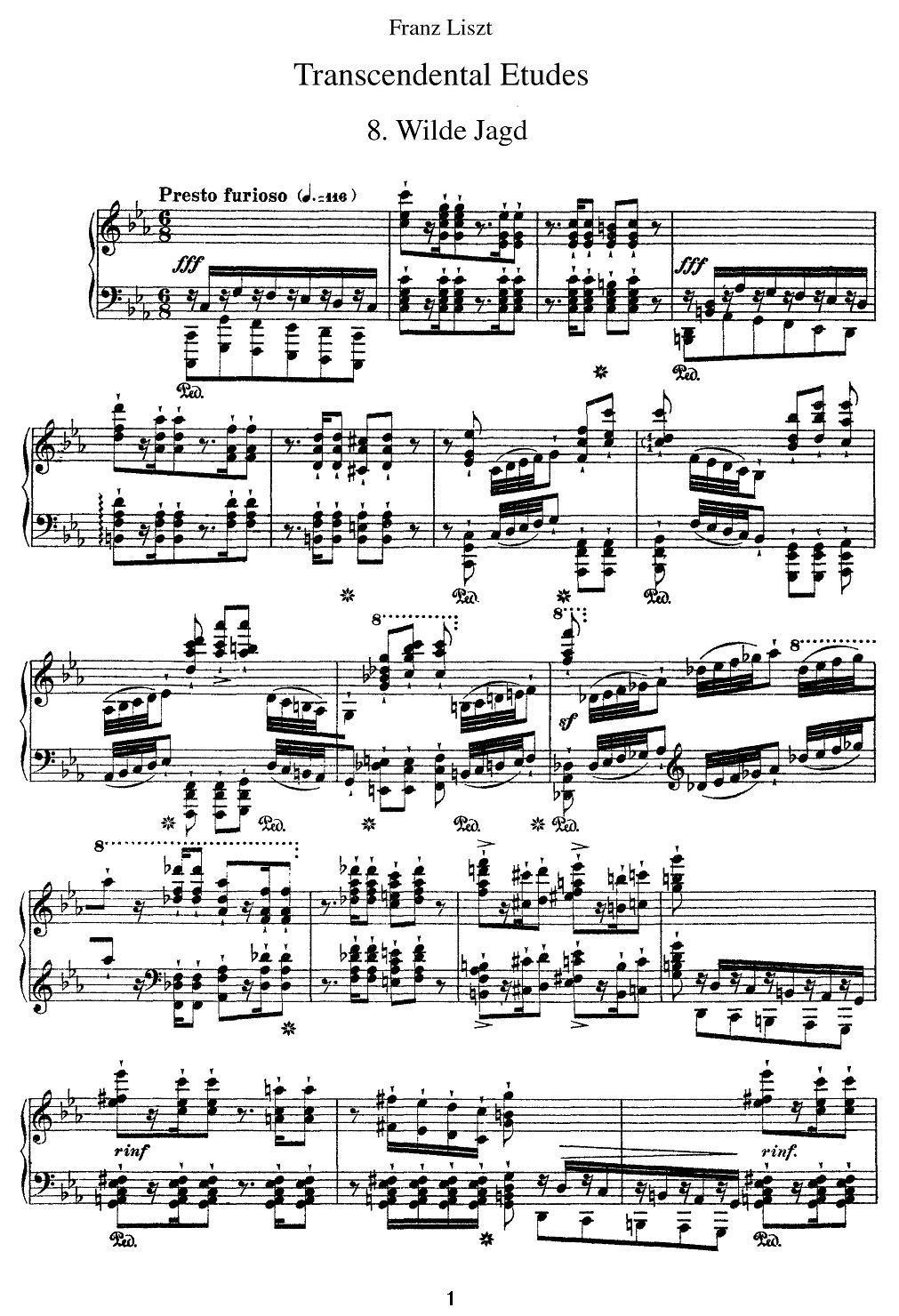 12首超级技巧练习曲：Wilde Jagd（狩猎）钢琴曲谱（图1）