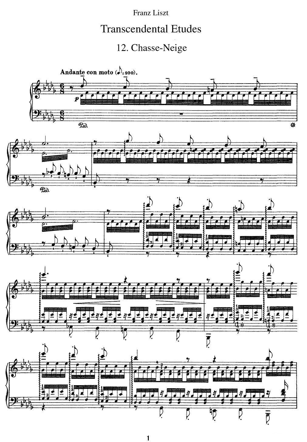 12首超级技巧练习曲：Chasse-neige（扫雪）钢琴曲谱（图1）