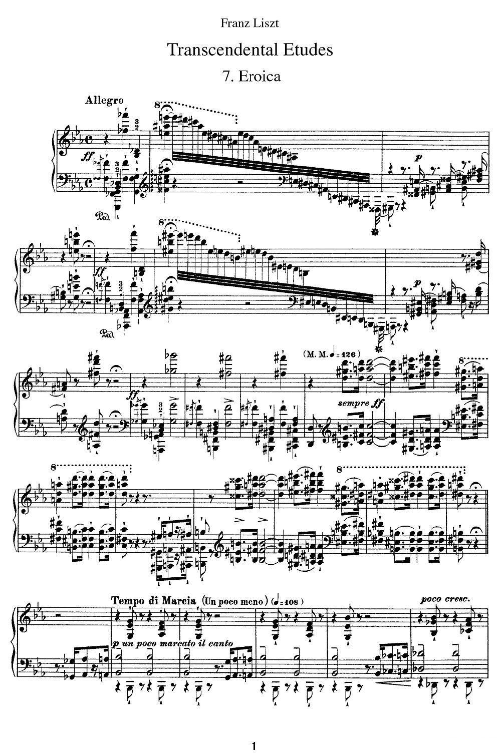 12首超级技巧练习曲：Eroica（英雄）钢琴曲谱（图1）